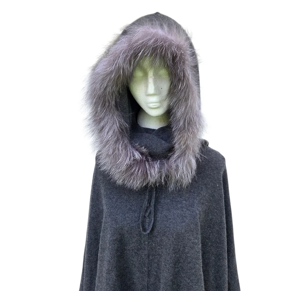 Sofia Cashmere Hooded Cowl Neck Poncho Size-One Size - Picture 7 of 16
